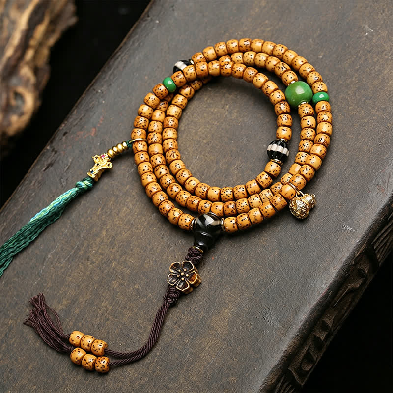 Buddha Stones Mala tibetano fatto a mano con 108 perle, composto da semi di Bodhi, zucca volpe e stella, luna e semi di Bodhi. - Stile B - Seme di Bodhi della Luna Stellare (Saggezza ♥ Pace Interiore) - image 6