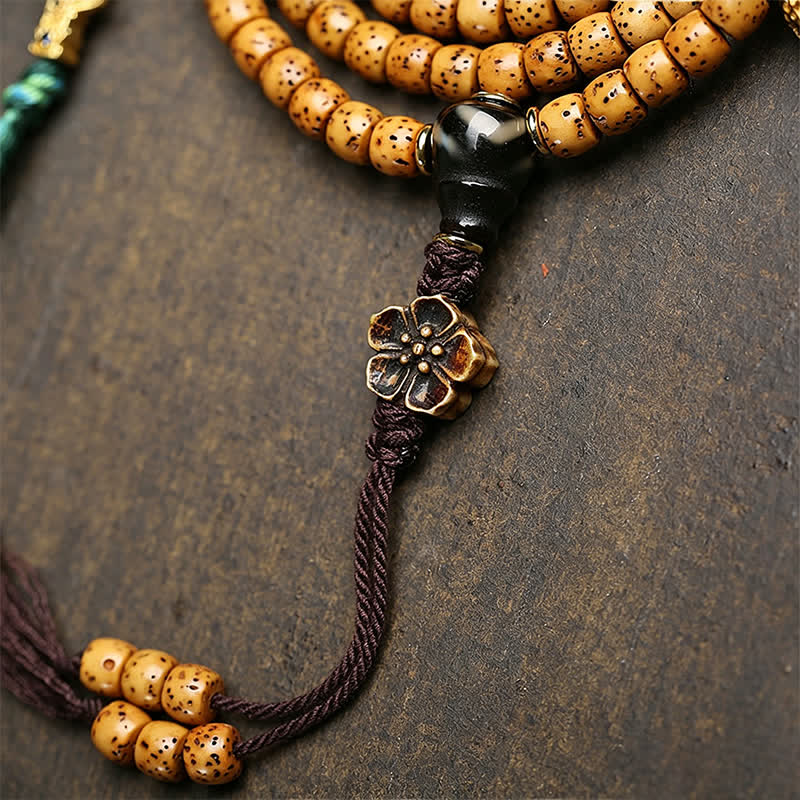 Buddha Stones Mala tibetano fatto a mano con 108 perle, composto da semi di Bodhi, zucca volpe e stella, luna e semi di Bodhi. - image 7