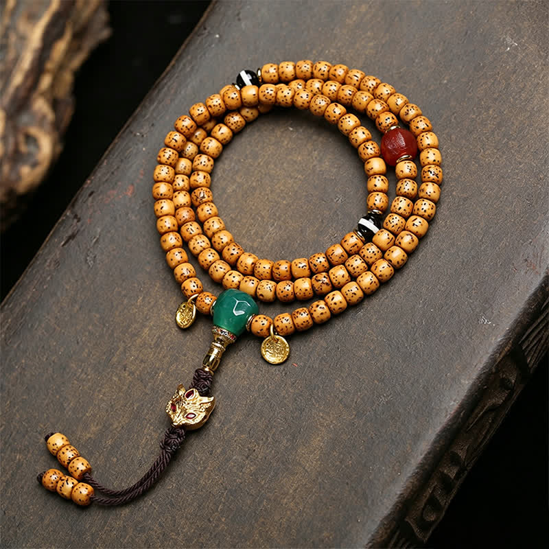 Buddha Stones Mala tibetano fatto a mano con 108 perle, composto da semi di Bodhi, zucca volpe e stella, luna e semi di Bodhi. - Stile A - Seme di Bodhi della Luna Stellare (Saggezza ♥ Pace Interiore) - image 0