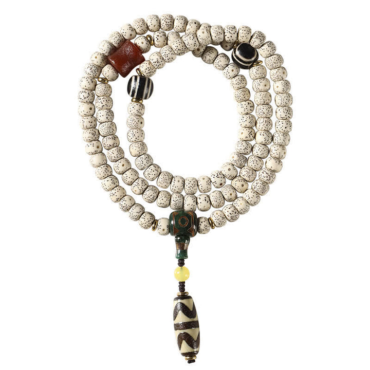 Buddha Stones Mala tibetano intrecciato a mano con 108 perle, composto da semi di Bodhi e stella, luna e pietra. - image 3