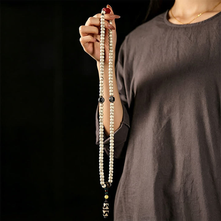 Buddha Stones Mala tibetano intrecciato a mano con 108 perle, composto da semi di Bodhi e stella, luna e pietra. - image 8