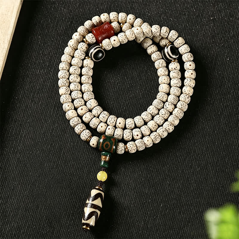 Buddha Stones Mala tibetano intrecciato a mano con 108 perle, composto da semi di Bodhi e stella, luna e pietra. - Seme di Bodhi della Luna Stellare (Saggezza ♥ Pace Interiore) - image 0