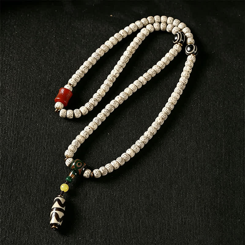 Buddha Stones Mala tibetano intrecciato a mano con 108 perle, composto da semi di Bodhi e stella, luna e pietra. - image 4