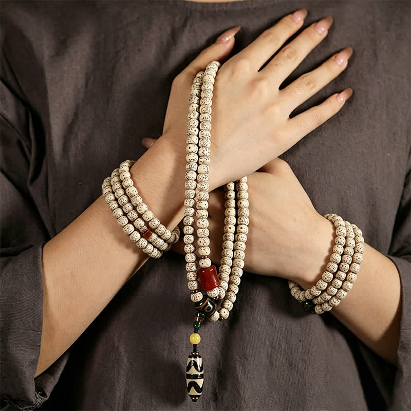 Buddha Stones Mala tibetano intrecciato a mano con 108 perle, composto da semi di Bodhi e stella, luna e pietra. - image 7