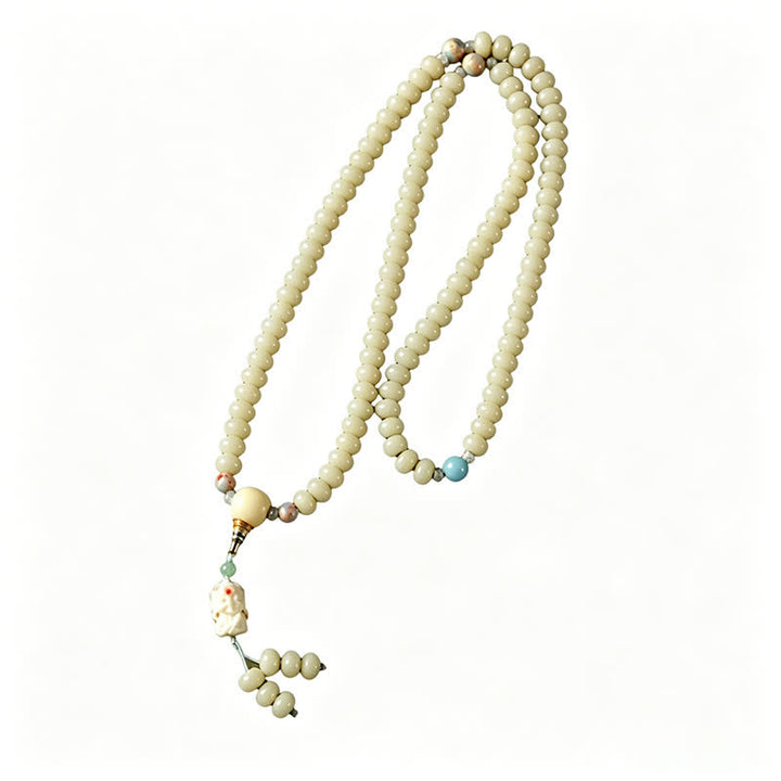 Buddha Stones Mala etnico intrecciato a mano con 108 perline raffiguranti semi di Bodhi bianchi, Bodhisattva Tara Hope. - image 10