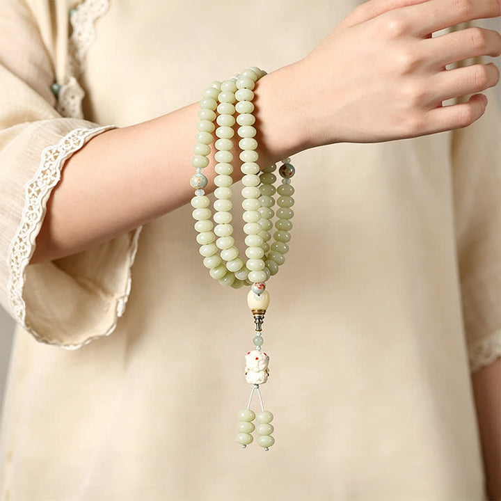 Buddha Stones Mala etnico intrecciato a mano con 108 perline raffiguranti semi di Bodhi bianchi, Bodhisattva Tara Hope. - image 4