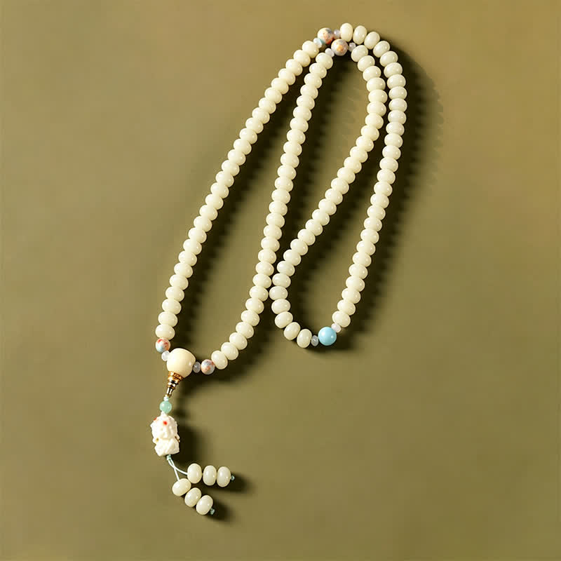 Buddha Stones Mala etnico intrecciato a mano con 108 perline raffiguranti semi di Bodhi bianchi, Bodhisattva Tara Hope. - image 3