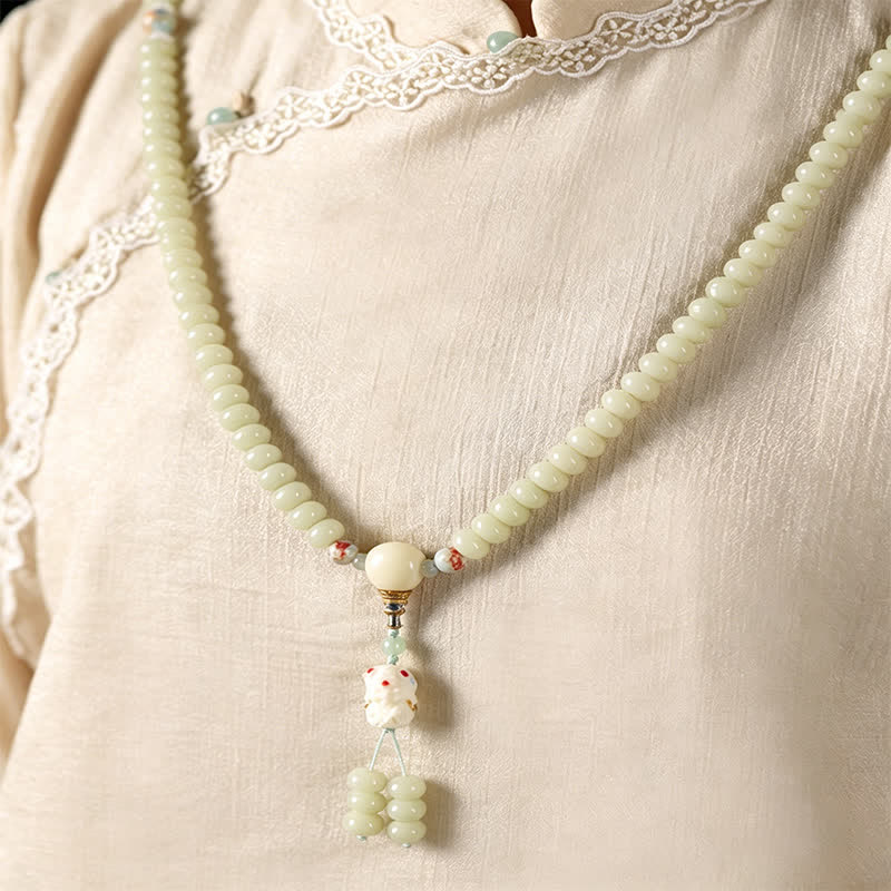 Buddha Stones Mala etnico intrecciato a mano con 108 perline raffiguranti semi di Bodhi bianchi, Bodhisattva Tara Hope. - image 9