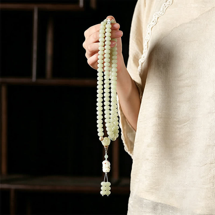 Buddha Stones Mala etnico intrecciato a mano con 108 perline raffiguranti semi di Bodhi bianchi, Bodhisattva Tara Hope. - image 8