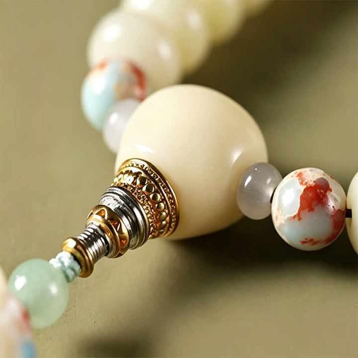 Buddha Stones Mala etnico intrecciato a mano con 108 perline raffiguranti semi di Bodhi bianchi, Bodhisattva Tara Hope. - image 13