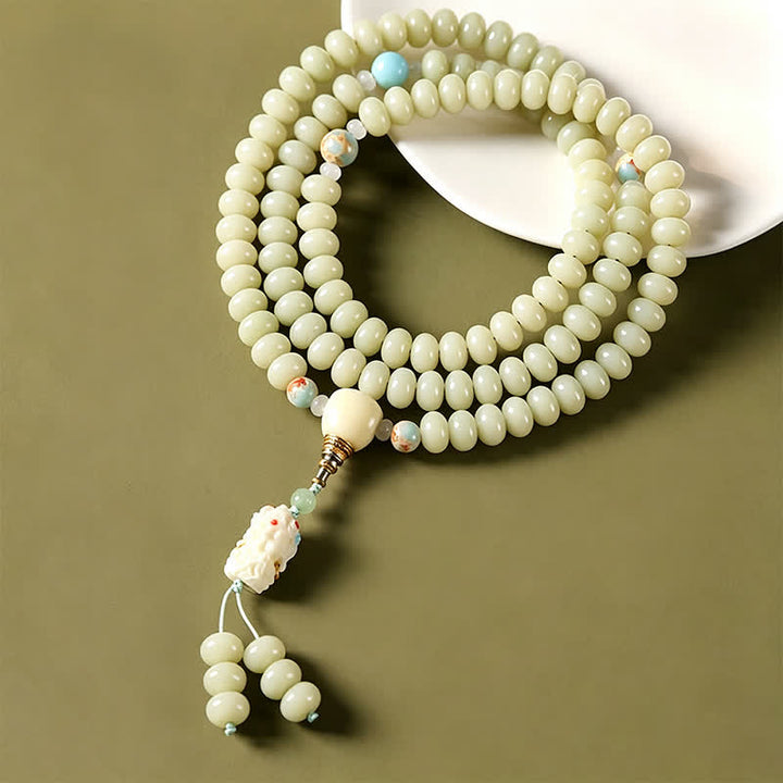 Buddha Stones Mala etnico intrecciato a mano con 108 perline raffiguranti semi di Bodhi bianchi, Bodhisattva Tara Hope. - image 2