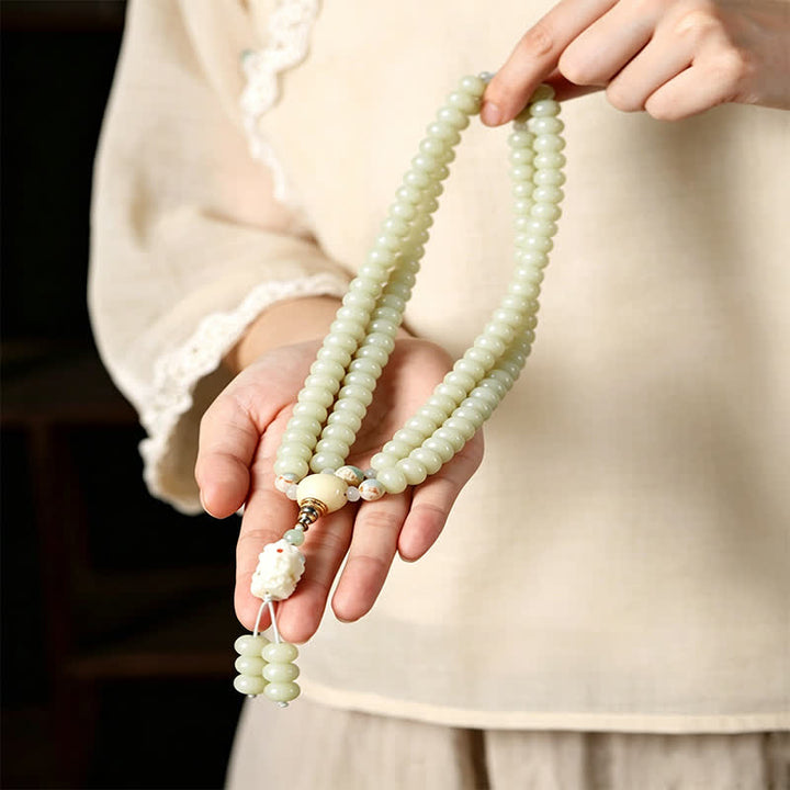 Buddha Stones Mala etnico intrecciato a mano con 108 perline raffiguranti semi di Bodhi bianchi, Bodhisattva Tara Hope. - image 7