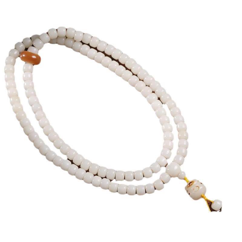 Buddha Stones Mala di preghiera con semi di Bodhi bianchi, purezza del gatto, lucidato a mano. - image 4