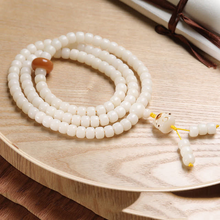 Buddha Stones Mala di preghiera con semi di Bodhi bianchi, purezza del gatto, lucidato a mano. - 10 mm - Seme di Bodhi bianco (Purezza ♥ Chiarezza) - image 0