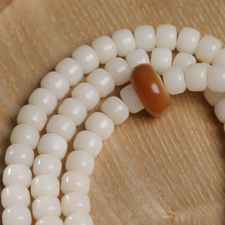 Buddha Stones Mala di preghiera con semi di Bodhi bianchi, purezza del gatto, lucidato a mano. - image 6