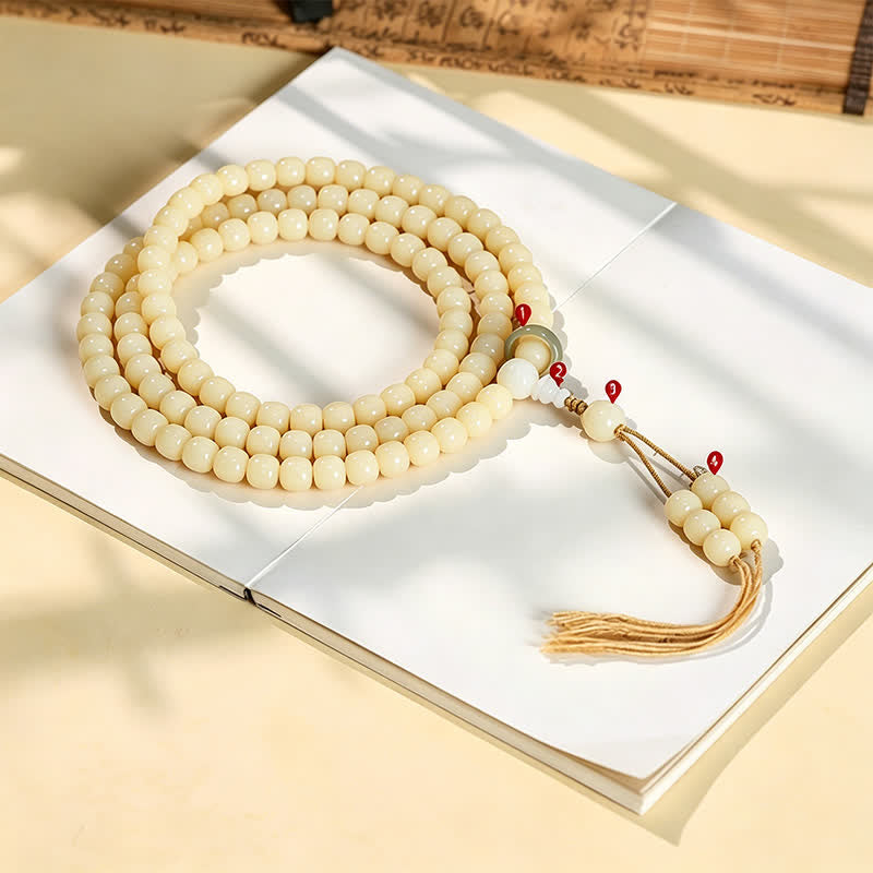 Buddha Stones Ciondolo Bodhi Root Lotus Purity 108 perline rotonde lucidate a mano Mala - image 1