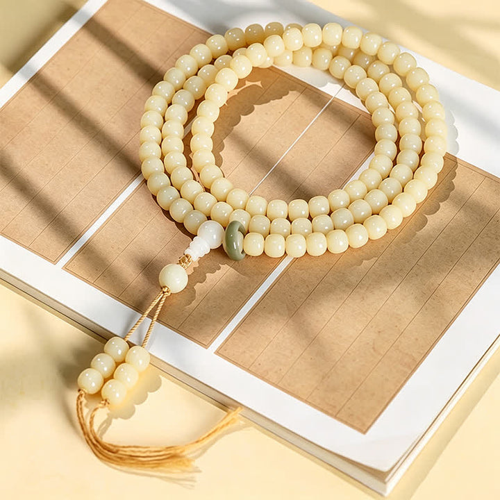 Buddha Stones Ciondolo Bodhi Root Lotus Purity 108 perline rotonde lucidate a mano Mala - Perla a forma di barilotto - Seme di Bodhi (Risveglio ♥ Saggezza) - image 0