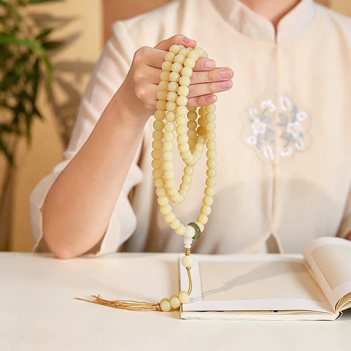 Buddha Stones Ciondolo Bodhi Root Lotus Purity 108 perline rotonde lucidate a mano Mala - image 7