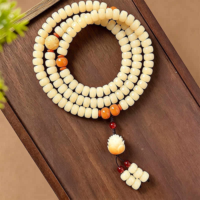 Buddha Stones Ciondolo Bodhi Root Lotus Purity 108 perline rotonde lucidate a mano Mala - Tablet Bead - Seme di Bodhi (Risveglio ♥ Saggezza) - image 13
