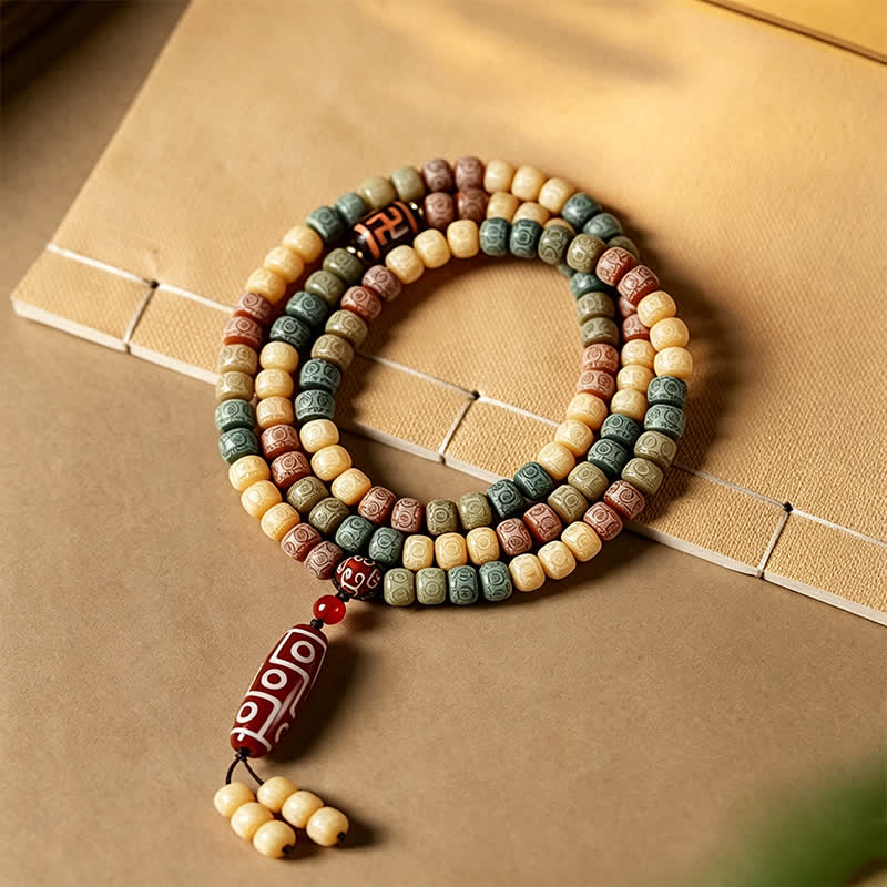 Buddha Stones Mala vintage Bodhi Seed intrecciata a mano con 108 perline - image 1