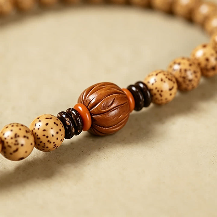 Buddha Stones Mala di saggezza artigianale con 108 perle, semi di Bodhi, baccelli di loto, stella, luna e baccello di saggezza. - image 14