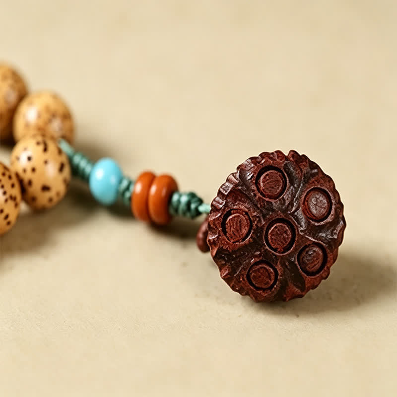 Buddha Stones Mala di saggezza artigianale con 108 perle, semi di Bodhi, baccelli di loto, stella, luna e baccello di saggezza. - image 19