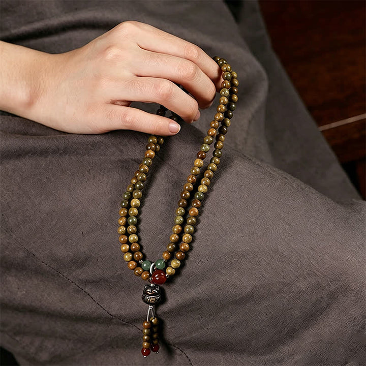 Buddha Stones Ciondolo a forma di gatto intrecciato a mano in legno di sandalo verde Serenity Mala etnico retrò - image 11