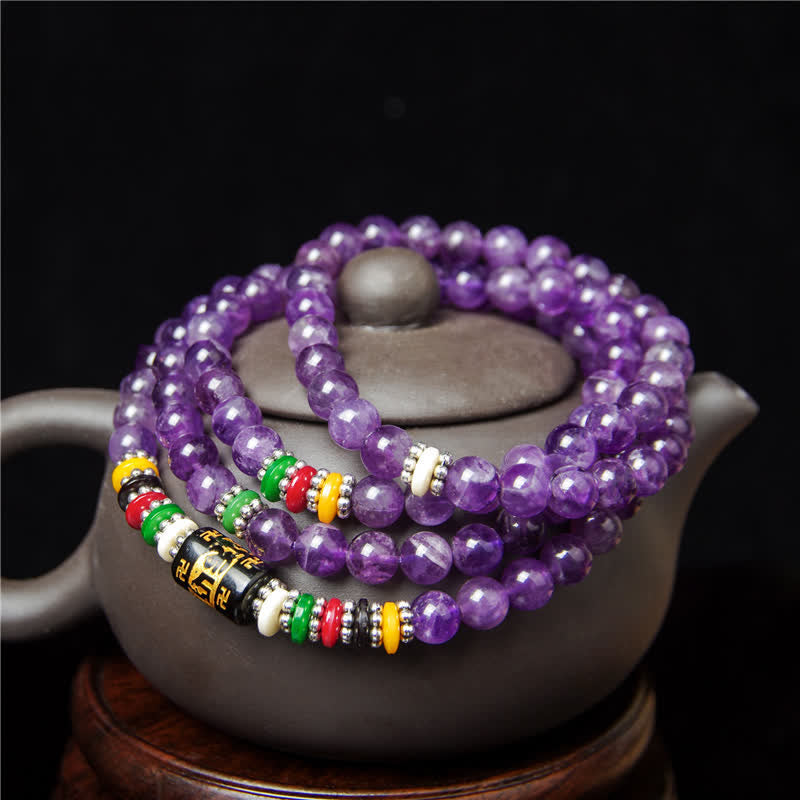 Buddha Stones Ametista Om Mani Padme Hum Preghiera della purezza 108 perle Mala - image 3