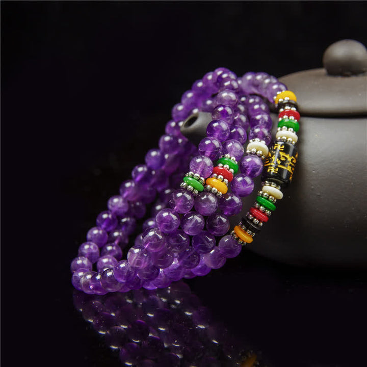 Buddha Stones Ametista Om Mani Padme Hum Preghiera della purezza 108 perle Mala - image 7