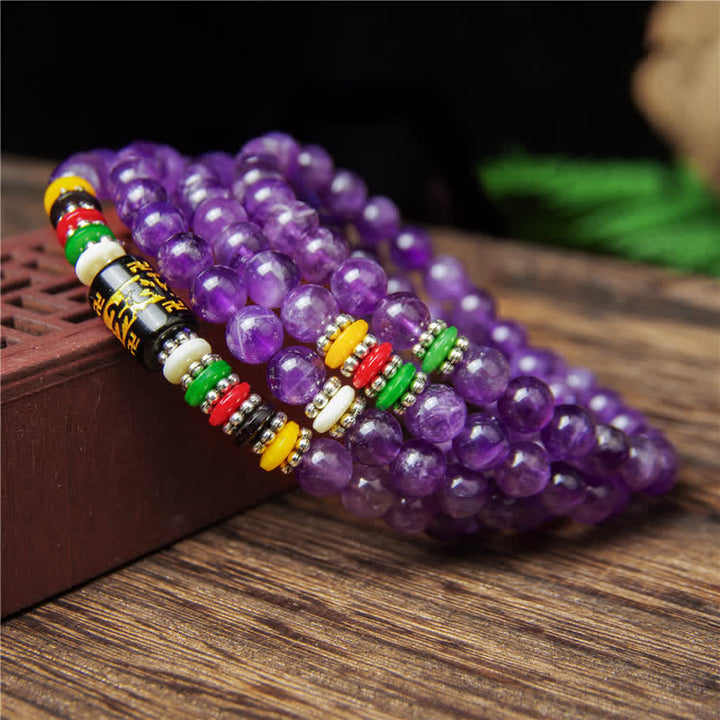 Buddha Stones Ametista Om Mani Padme Hum Preghiera della purezza 108 perle Mala - image 8