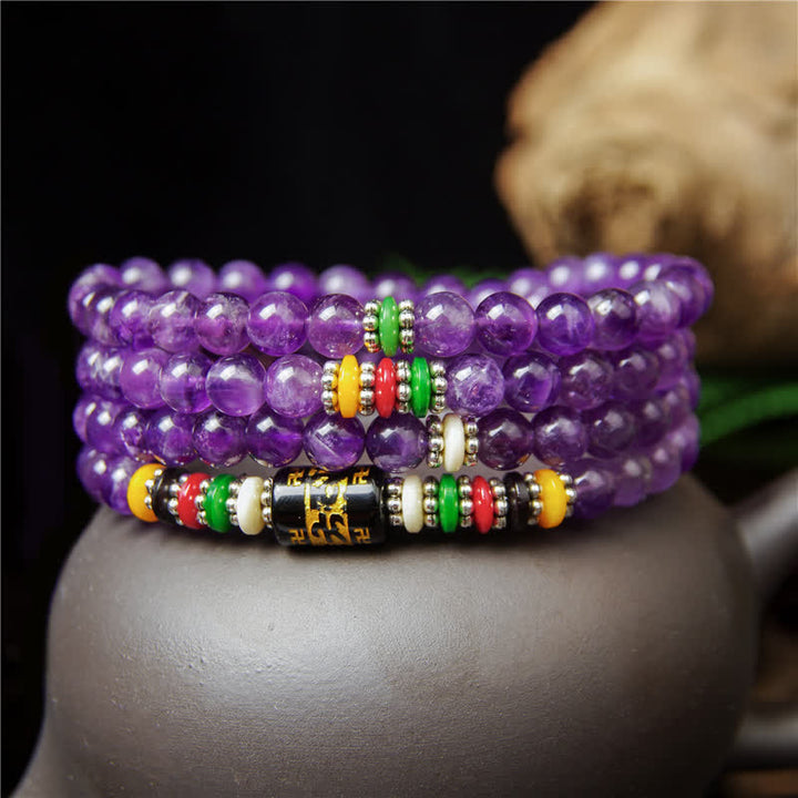 Buddha Stones Ametista Om Mani Padme Hum Preghiera della purezza 108 perle Mala - image 2