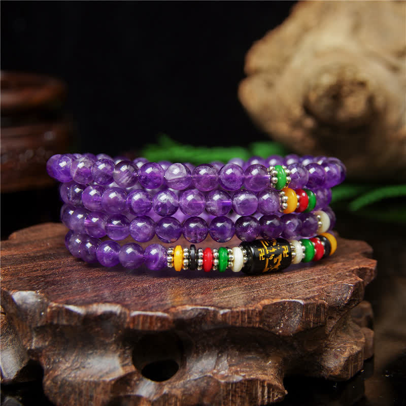 Buddha Stones Ametista Om Mani Padme Hum Preghiera della purezza 108 perle Mala - image 1