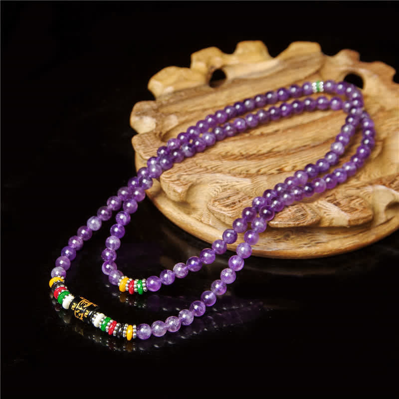 Buddha Stones Ametista Om Mani Padme Hum Preghiera della purezza 108 perle Mala - image 9