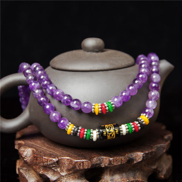 Buddha Stones Ametista Om Mani Padme Hum Preghiera della purezza 108 perle Mala - image 4