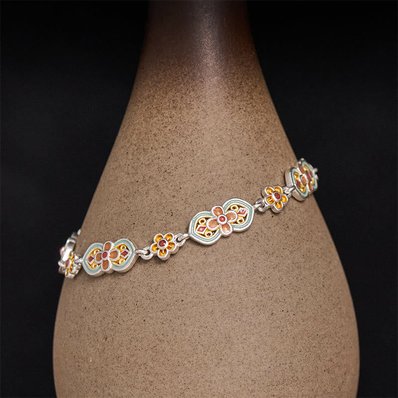 Buddha Stones Braccialetto curativo in rame smaltato con motivo floreale - image 0