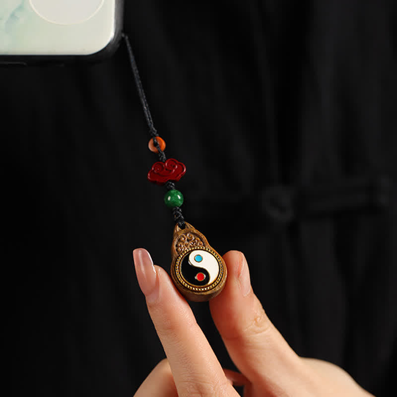 Buddha Stones Decorazione da appendere al telefono a forma di zucca con simbolo Yin Yang e legno di sandalo verde Bagua. - Sandalo verde (Meditazione ♥ Guarigione) - image 13