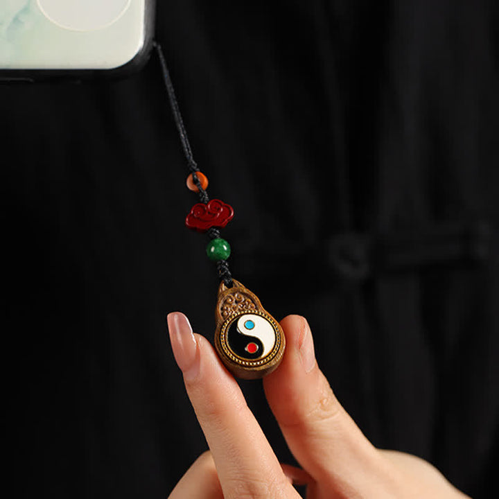 Buddha Stones Decorazione da appendere al telefono a forma di zucca con simbolo Yin Yang e legno di sandalo verde Bagua. - Sandalo verde (Meditazione ♥ Guarigione) - image 13