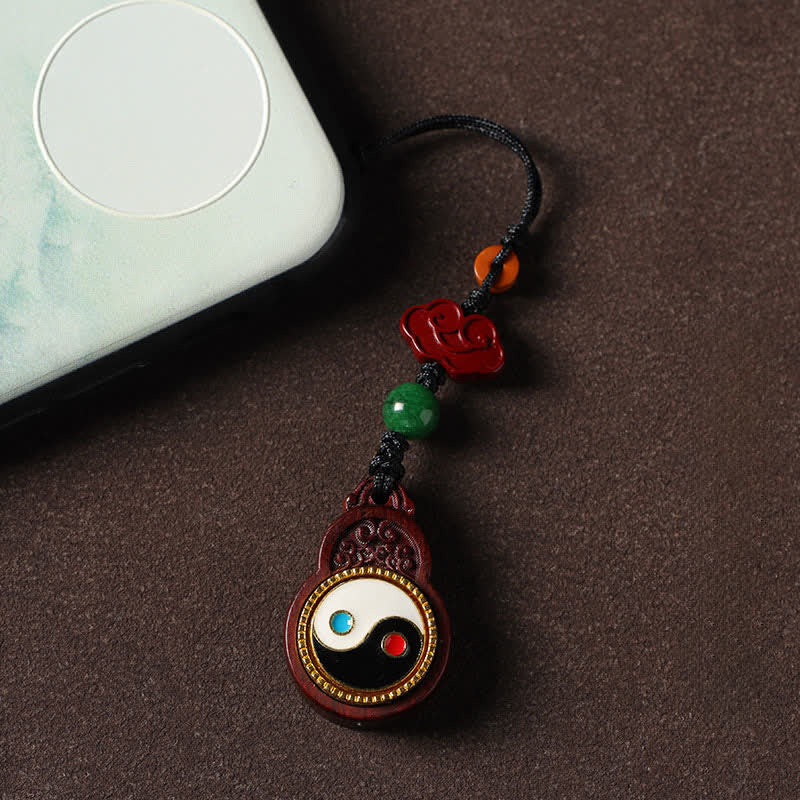Buddha Stones Decorazione da appendere al telefono a forma di zucca con simbolo Yin Yang e legno di sandalo verde Bagua. - Legno di rosa (Calore ♥ Compassione) - image 17