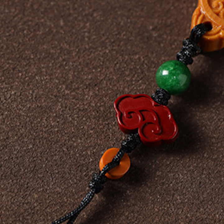 Buddha Stones Decorazione da appendere al telefono a forma di zucca con simbolo Yin Yang e legno di sandalo verde Bagua. - image 11