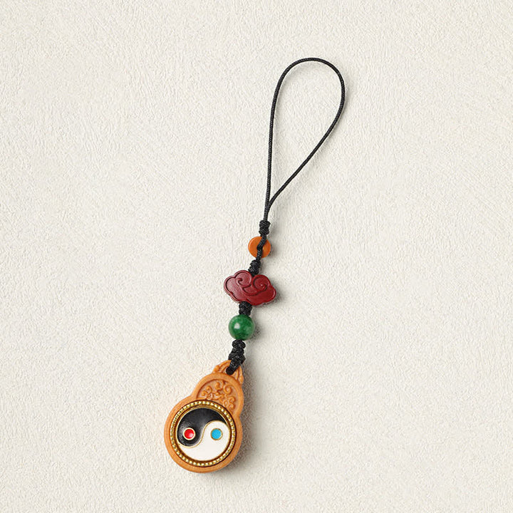 Buddha Stones Decorazione da appendere al telefono a forma di zucca con simbolo Yin Yang e legno di sandalo verde Bagua. - image 4