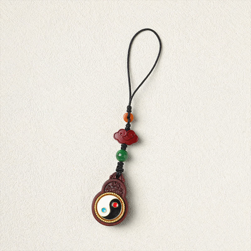 Buddha Stones Decorazione da appendere al telefono a forma di zucca con simbolo Yin Yang e legno di sandalo verde Bagua. - image 19