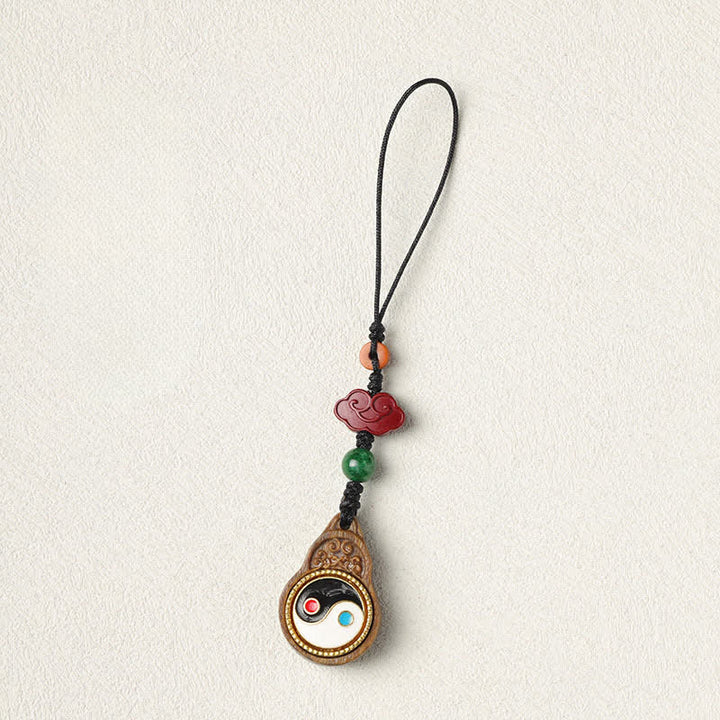 Buddha Stones Decorazione da appendere al telefono a forma di zucca con simbolo Yin Yang e legno di sandalo verde Bagua. - image 16