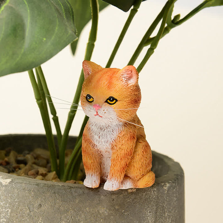 Buddha Stones Mini gatto in resina dipinta, famiglia di gattini dall'aria malinconica, decorazione carina con animali - image 12