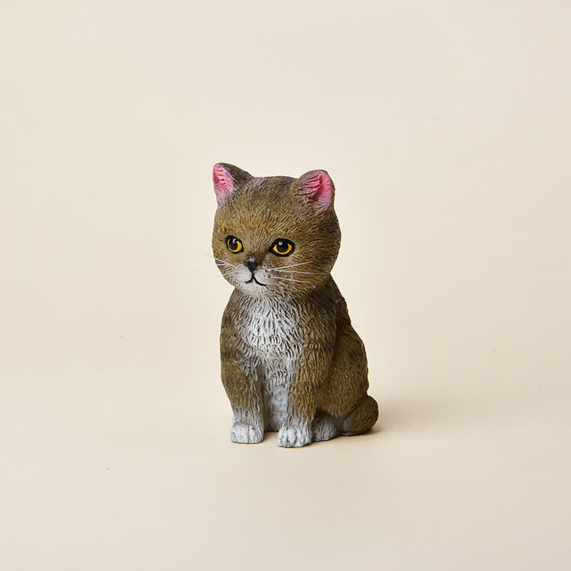 Buddha Stones Mini gatto in resina dipinta, famiglia di gattini dall'aria malinconica, decorazione carina con animali - Tabby - image 18