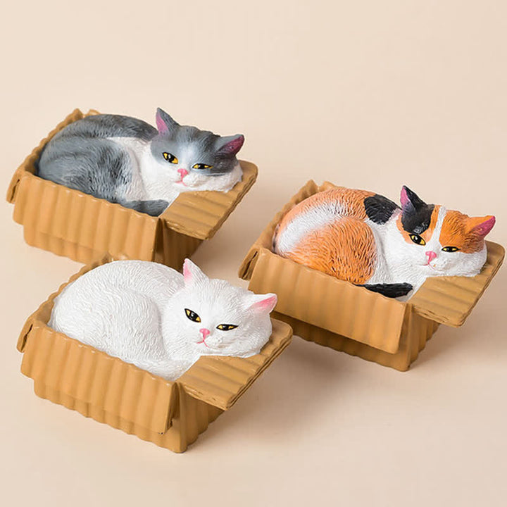 Buddha Stones Gatto addormentato dipinto in una scatola di carta, resina, decorazione a forma di animale carino - image 1