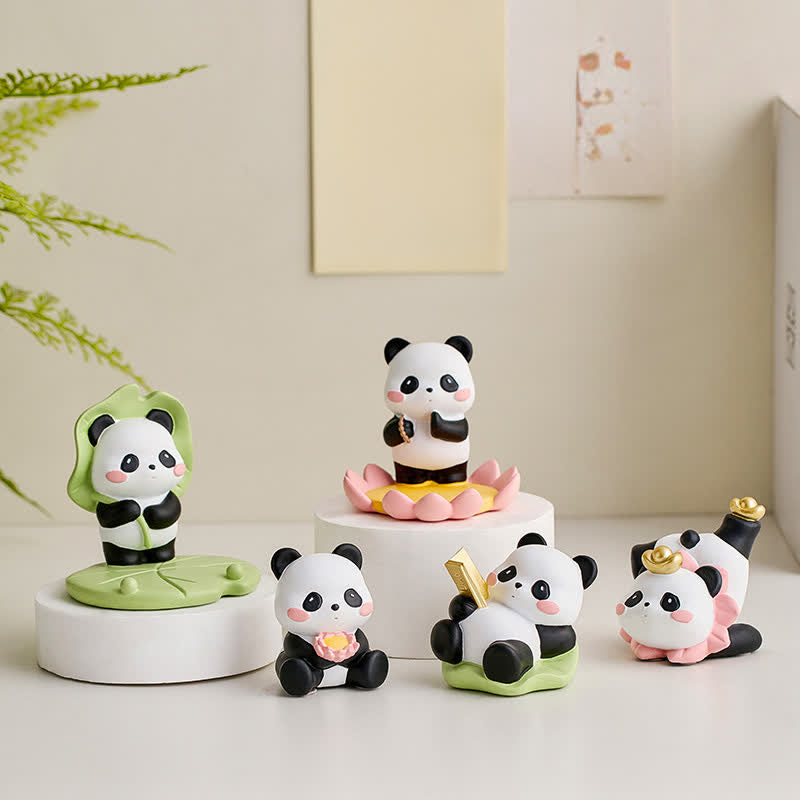 Buddha Stones Supporto per telefono in resina a forma di loto e panda, decorazione a forma di animale carino - image 0