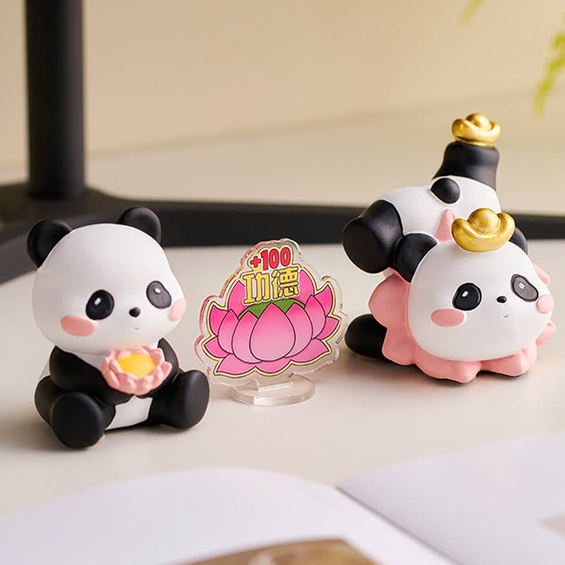 Buddha Stones Supporto per telefono in resina a forma di loto e panda, decorazione a forma di animale carino - image 3