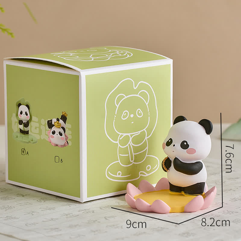 Buddha Stones Supporto per telefono in resina a forma di loto e panda, decorazione a forma di animale carino - Panda in piedi tra i fiori di loto - Resina (Protezione ♥ Energia di Stabilità) - image 13
