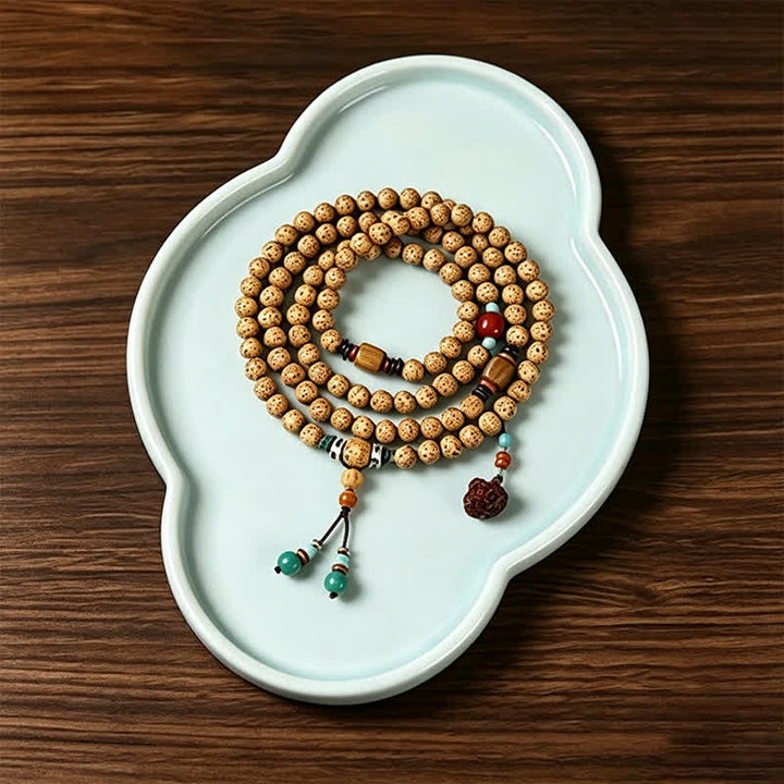 Buddha Stones Mala di saggezza artigianale con 108 perle, semi di Bodhi, baccelli di loto, stella, luna e baccello di saggezza. - image 1