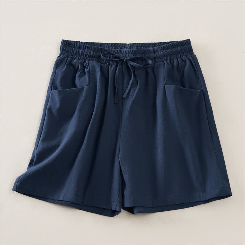 Buddha Stones Pantaloncini da donna estivi casual minimalisti con coulisse, tinta unita e tasca - Blu notte - US14, UK/AU18, EU46 (2XL) - image 0
